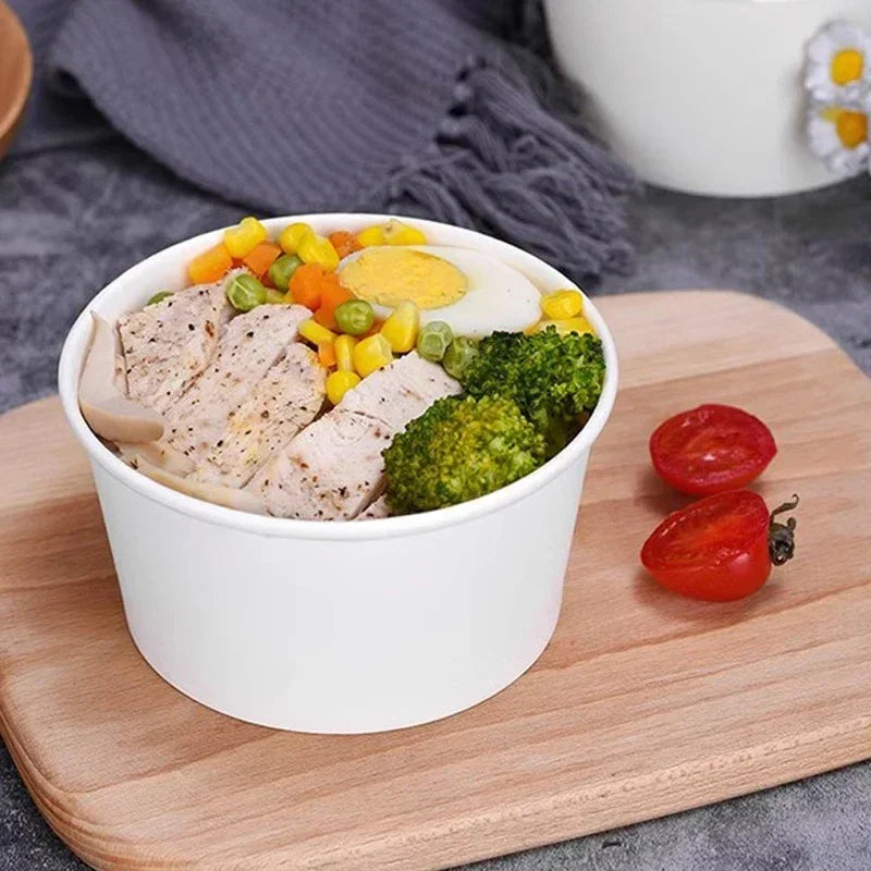 Eco - friendly Disposable Paper food Bowls Lids -50 Pack.